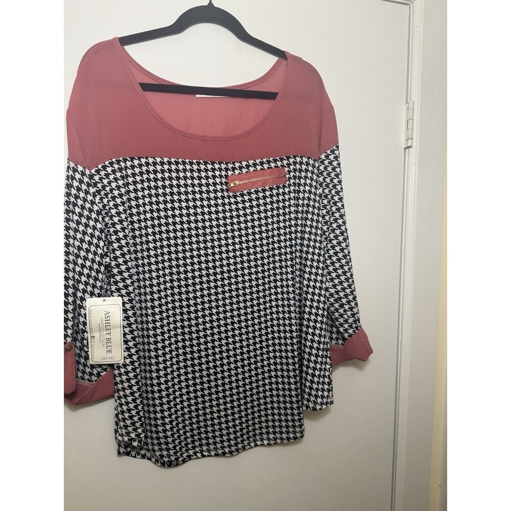 ASHLEY BLUE Women's Blouse Size 3XL with Lace Black and Pink